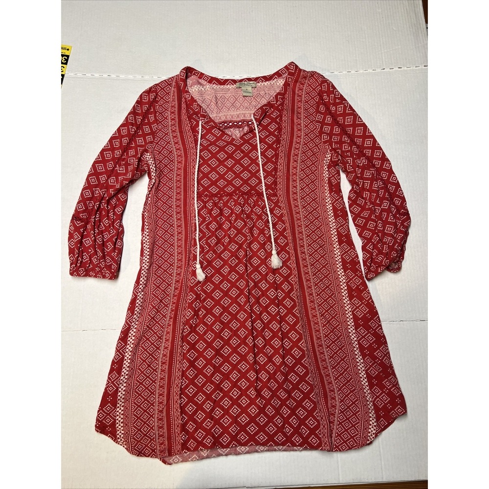 Lucky Brand Live In Love Tunic Shirt Top Women's Small Red White 3/4 Sleeve‎